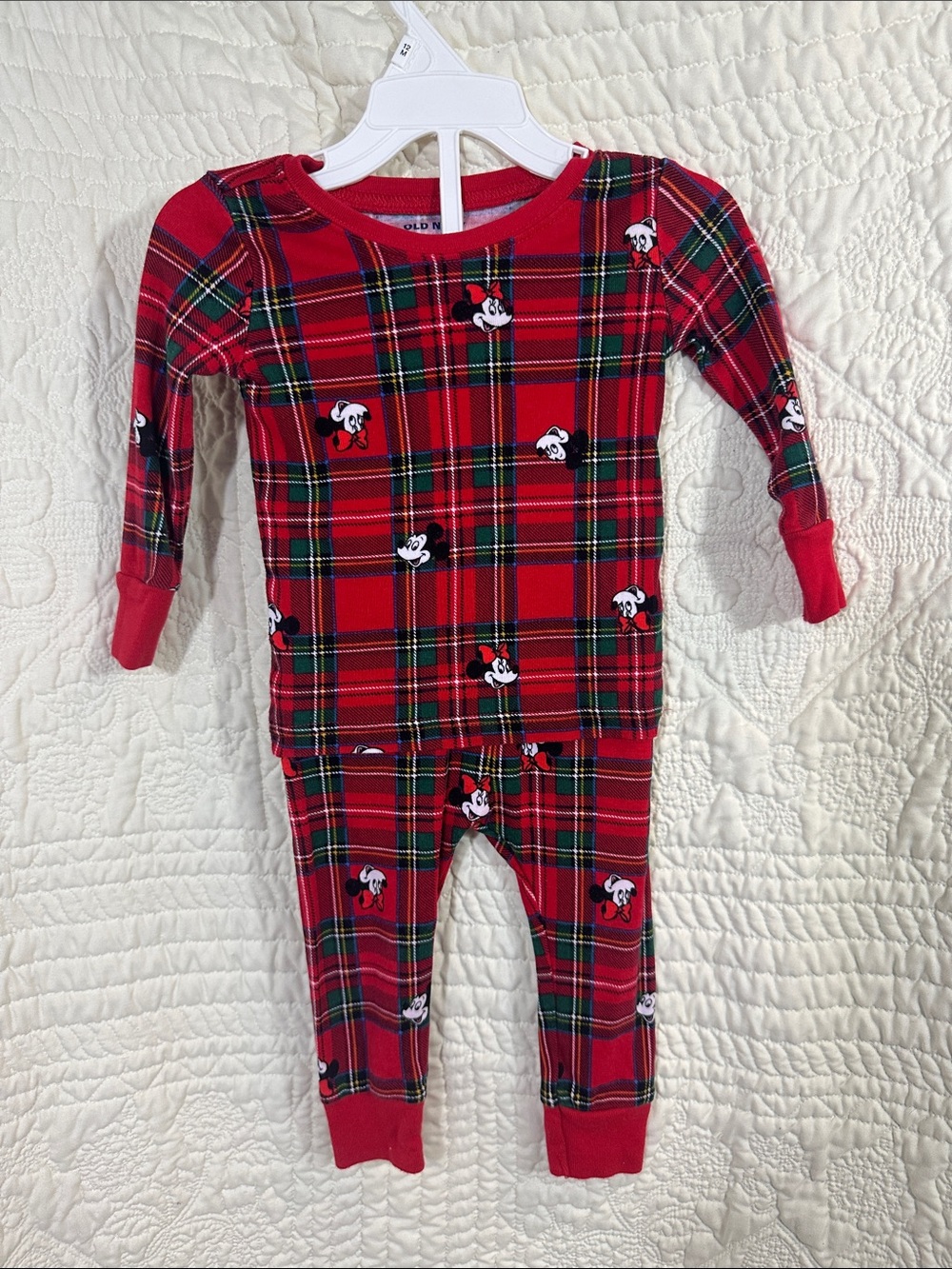 Kids Old NavyXDisney Red Plaid One-Piece Pajama with Mickey Minnie Print 12-18M